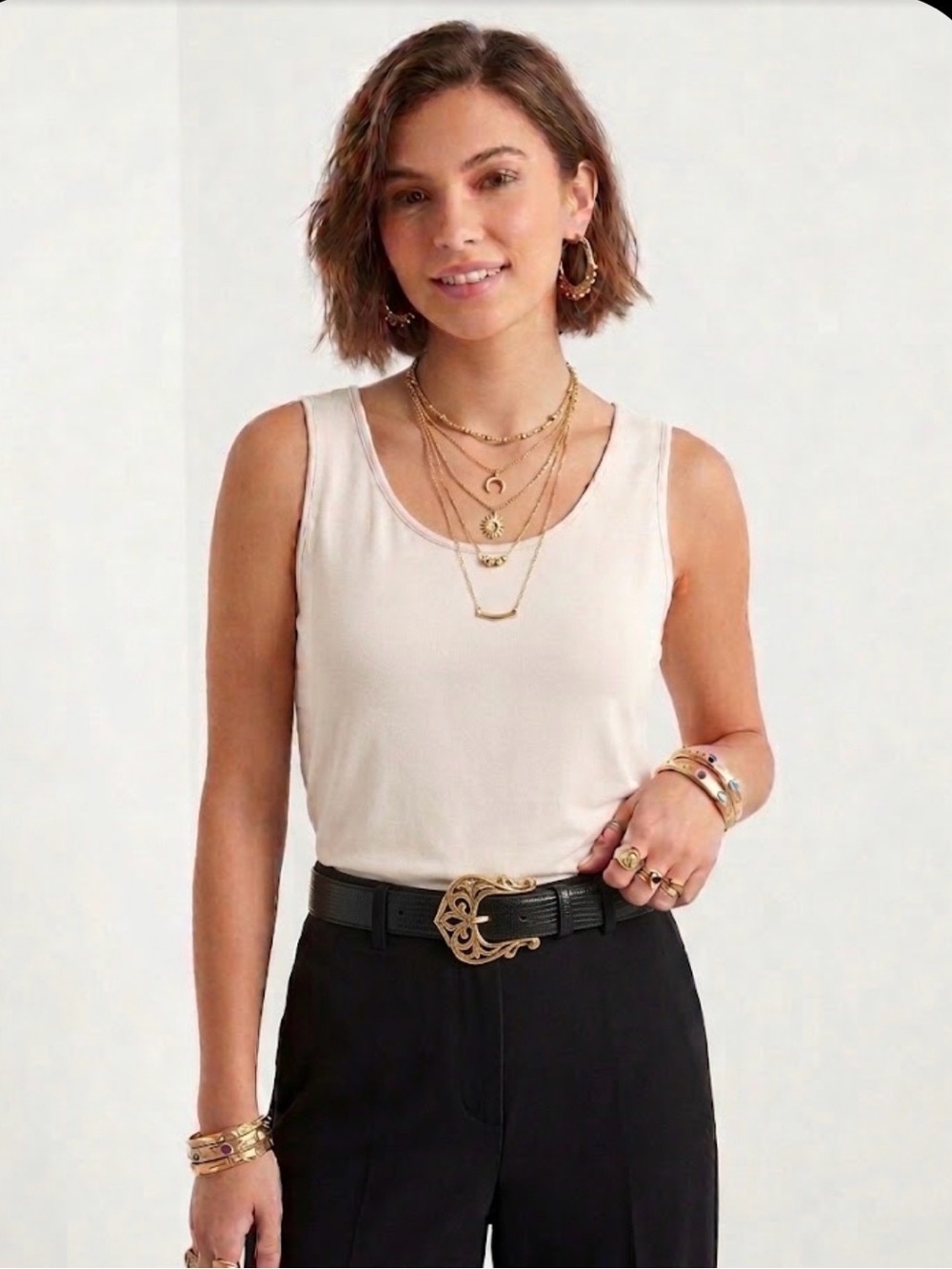 EILEEN FISHER Stretch Silk Jersey Scoop Neck Slim Tank Top